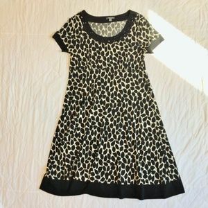Ivory and Black Print Midi Dress L